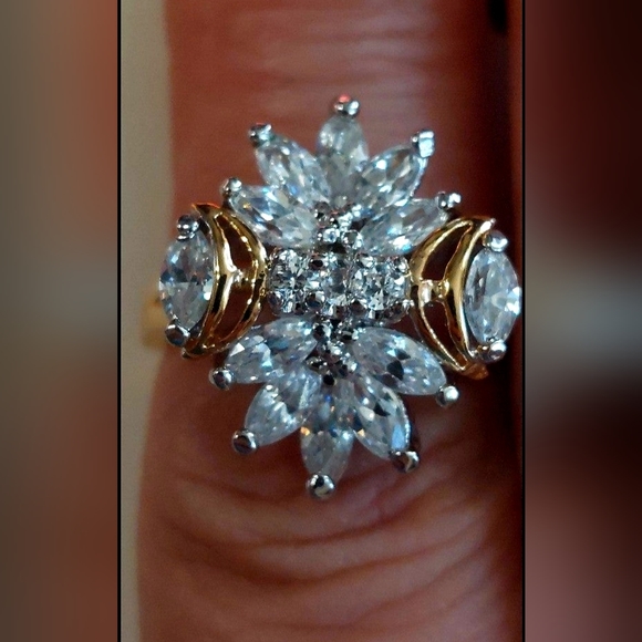 Size8 goldtone 14kge edco ring super sparkly rhinestones - Picture 7 of 13